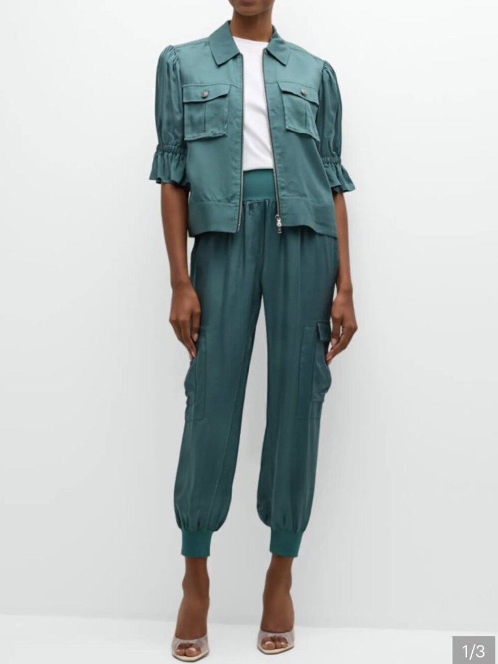 Cinq A Sept Giles Satin  sage green cargo joggers/pants Sz M pockets